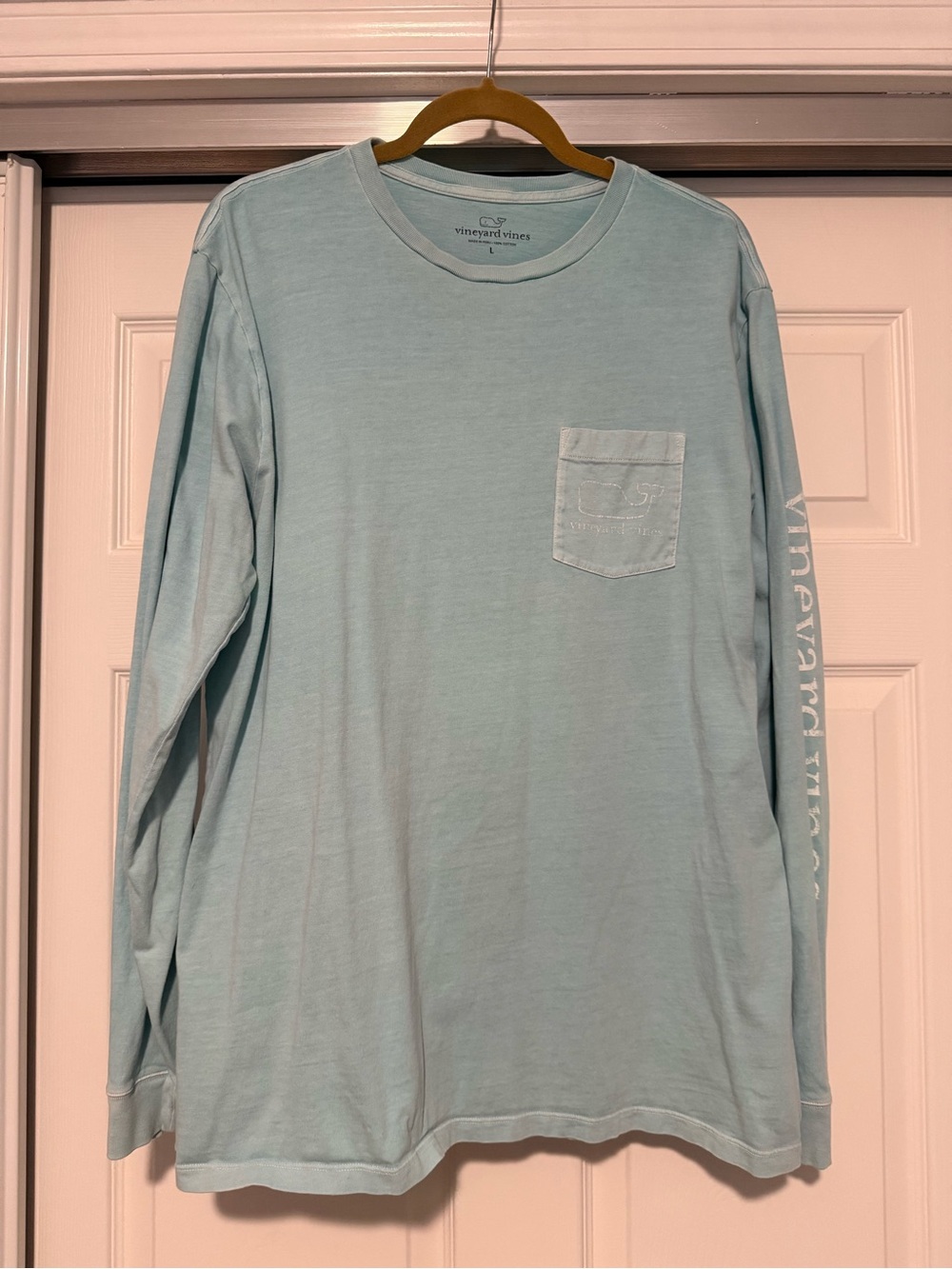 Vineyard Vines | Men’s Garment Dyed Vintage Whale Pocket Long Sleeve Tee L Blue